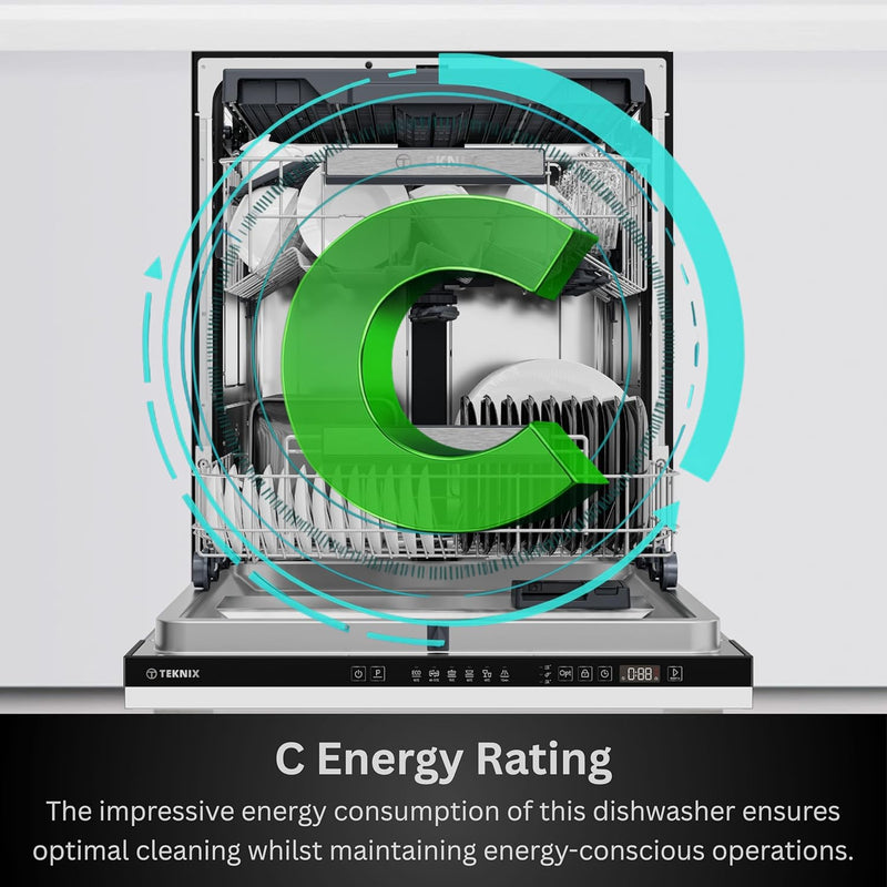 Teknix TX3BD608 - Black Full Size Dishwasher - 15 Place Settings - C Energy Rating