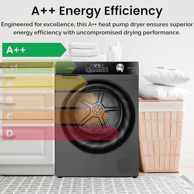 Teknix TK5HP9HS - Titanium 9KG Tumble Dryer - Heat Pump - E Energy Rating