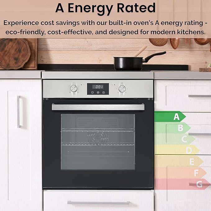 Teknix BITK264ESX - Stainless Steel Single Oven - 70L Capacity - A Energy Rating - Display