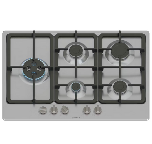 Bosch PGM7B5K90 - Stainless Steel 75cm Gas Hob - 5 Burners with Wok - Built-in