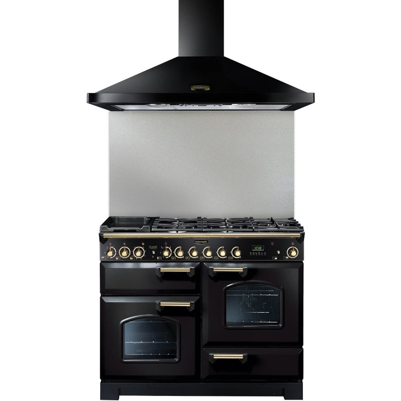 Rangemaster LEIHDC110BB - Black/Brass 110cm Chimney Cooker Hood - 460 m³/h - D Energy
