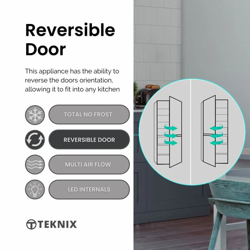 Teknix FFPH1825PW - White 256L Fridge Freezer - Total No Frost - F Energy