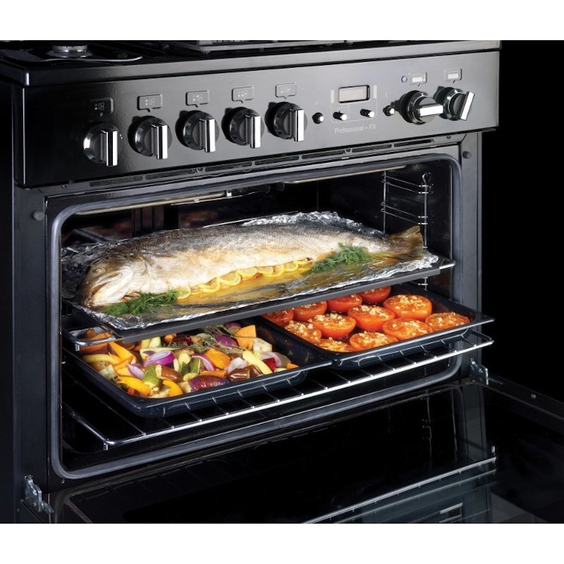 Rangemaster Professional Plus FX PROP90FXDFFGB/C - Black/Chrome Dual Fuel Range Cooker - 90cm - A Rated