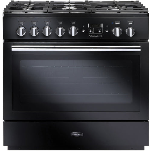 Rangemaster Professional Plus FX PROP90FXDFFGB/C - Black/Chrome Dual Fuel Range Cooker - 90cm - A Rated