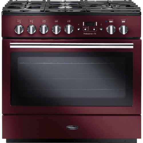 Rangemaster Professional Plus FX PROP90FXDFFCY/C - Cranberry/Chrome 90cm Range Cooker - Dual Fuel - A Rated