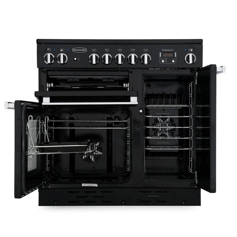 Rangemaster PROP90EIGB/C - Black/Chrome Range Cooker - 140L Dual Oven - A Rated