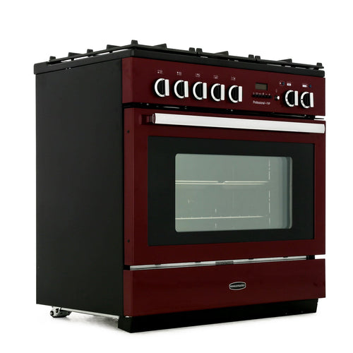Rangemaster Professional Plus FXP PROP90FXPDFFCY/C - Cranberry/Chrome 90cm Range Cooker - Dual Fuel - A Rated