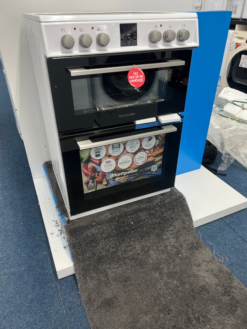 Montpellier MDOC60FW - White 60cm Ceramic Double Cooker - 72/39L Capacity - A/A Energy - Unboxed