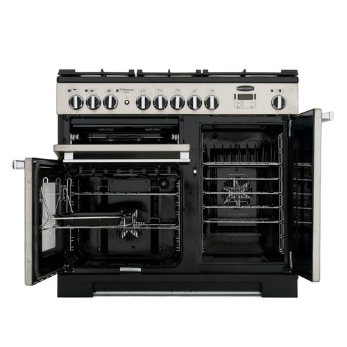 Rangemaster PDL100DFFSS/C - Stainless Steel/Chrome Dual Fuel Range Cooker - 155L Capacity - A Energy Rating