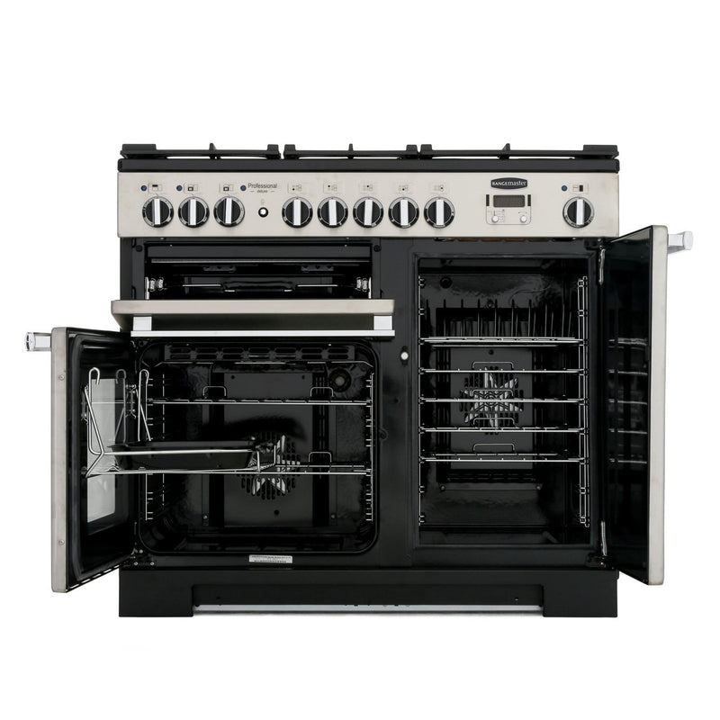 Rangemaster PDL100DFFSS/C - Stainless Steel/Chrome Dual Fuel Range Cooker - 155L Capacity - A Energy Rating