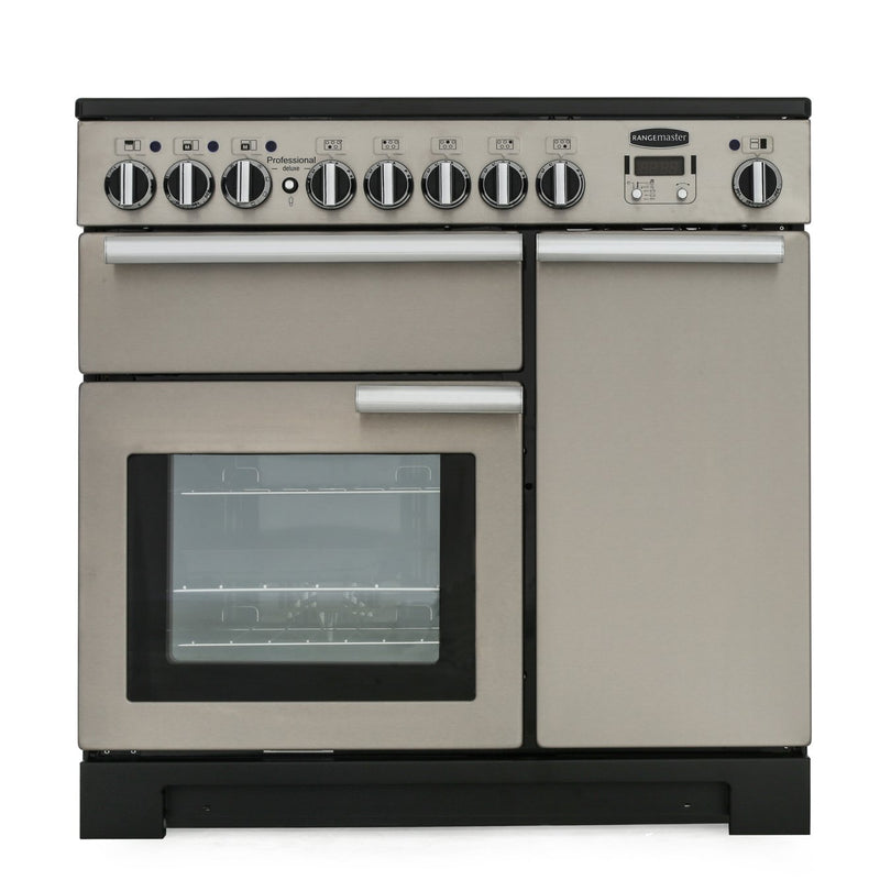 Rangemaster Professional Deluxe PDL90EISS/C - Stainless Steel / Chrome 90cm Induction Range Cooker - 5 Zones - 140L Capacity - A Rated