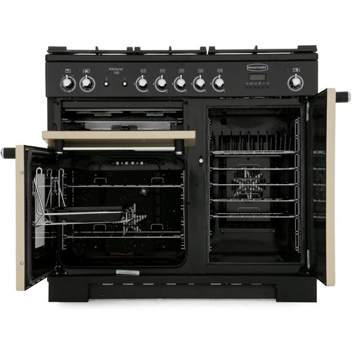 Rangemaster Kitchener KCH100DFFCR/C - Cream/Chrome 100cm Dual Fuel Range Cooker - A Rated