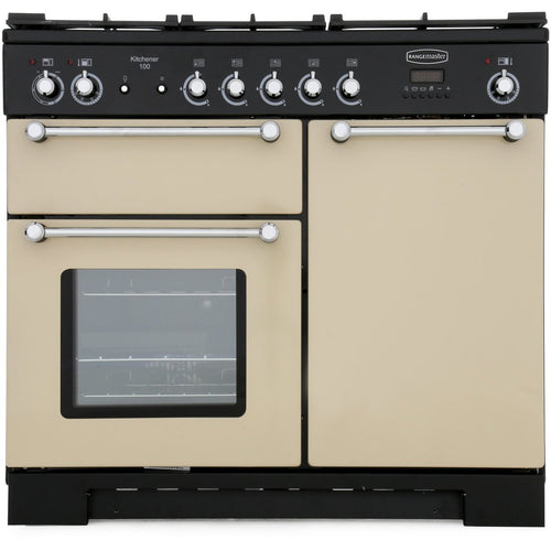 Rangemaster Kitchener KCH100DFFCR/C - Cream/Chrome 100cm Dual Fuel Range Cooker - A Rated