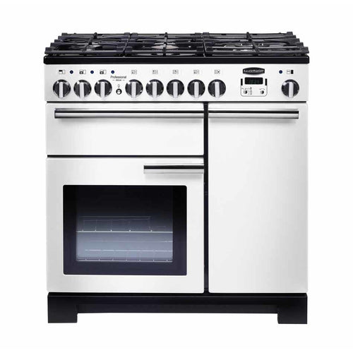 Rangemaster PDL90DFFWH/C - White/Chrome Range Cooker - Dual Fuel 90cm - A Rated