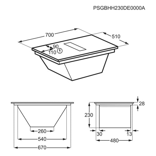 AEG TT74CB00CB - Black Venting Hob - 4 Cooking Zones - A+ Energy