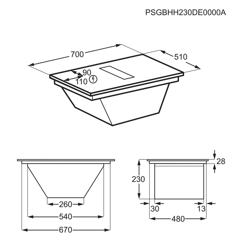 AEG TT74CB00CB - Black Venting Hob - 4 Cooking Zones - A+ Energy