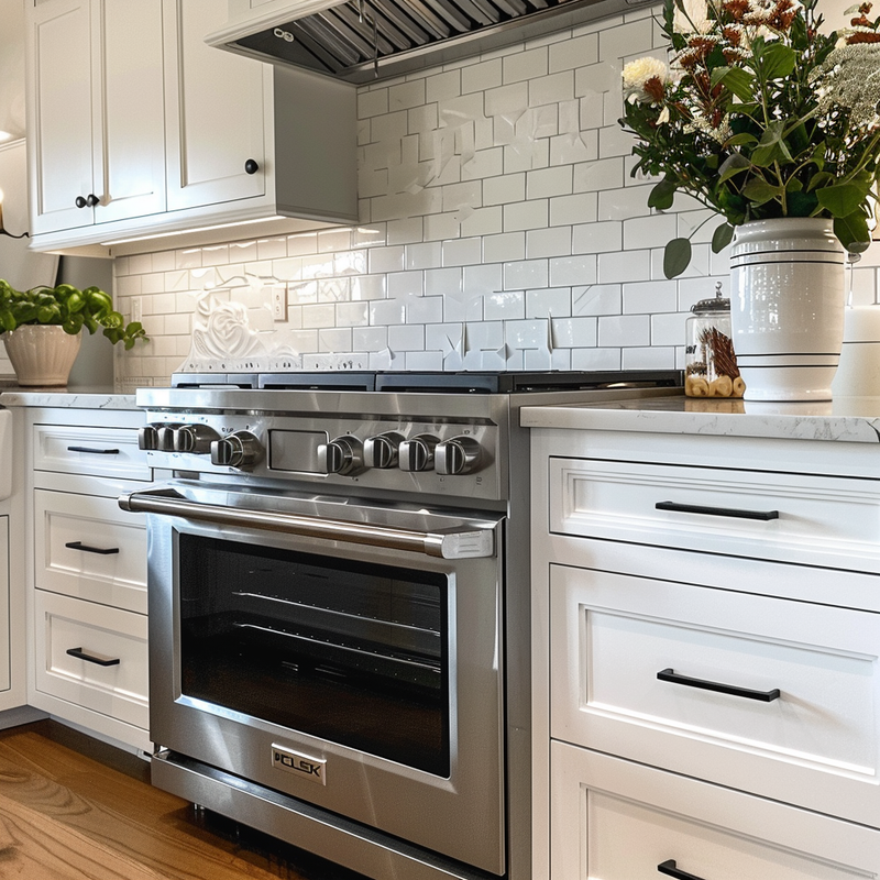 A gas range cooker in a kitchen