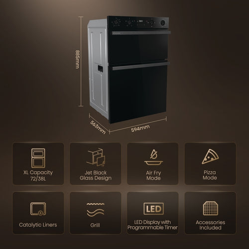 Hisense BID914221CDBG - Black Built-In Double Oven - 72L/38L - A Energy Rated