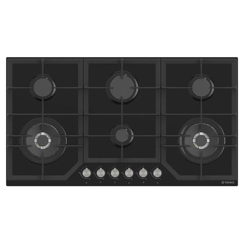 Teknix BITK290GH6B - Black Glass 6 Burner Gas Hob - 90cm