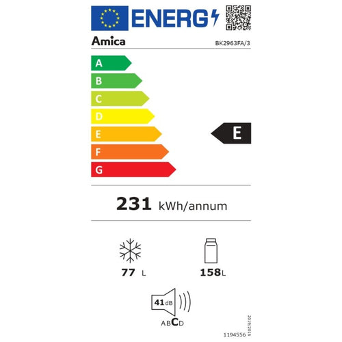 Amica BK2963FA - Integrated 50/50 Frost Free Fridge Freezer - F Energy Rating