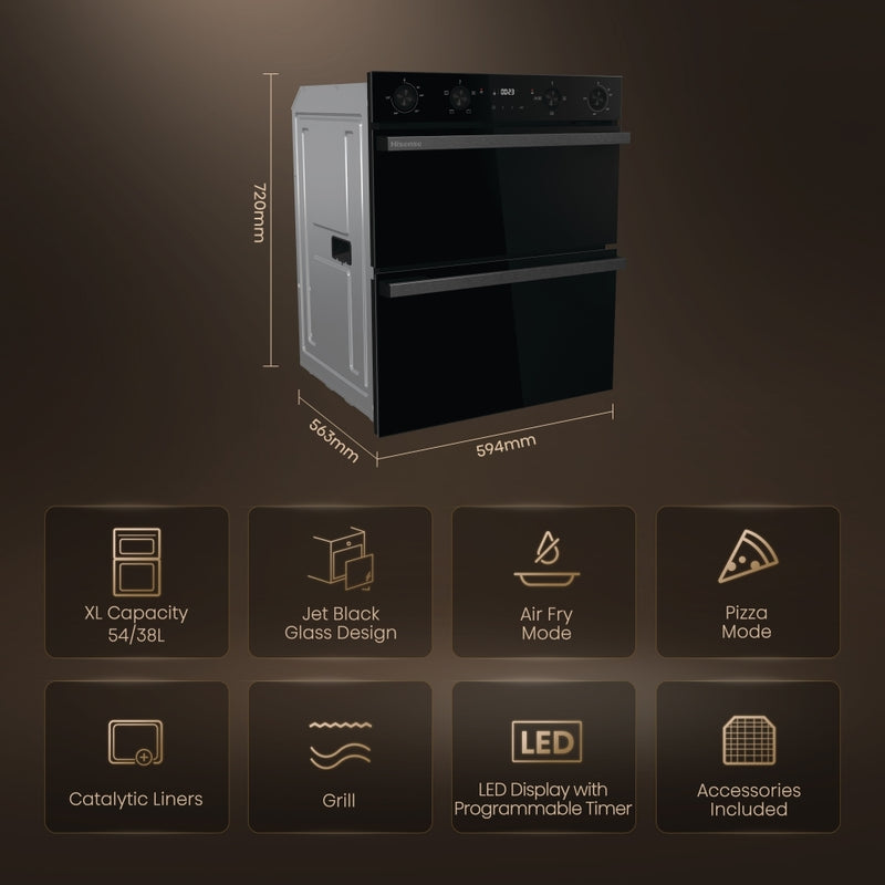 Hisense BUD714221CDBG - Black Double Oven - 92L Total Capacity - A Energy Rated