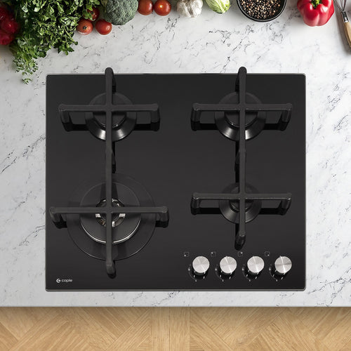 Caple C7561G - Black 4 Burner Gas Hob - 4kW Triple Ring Burner