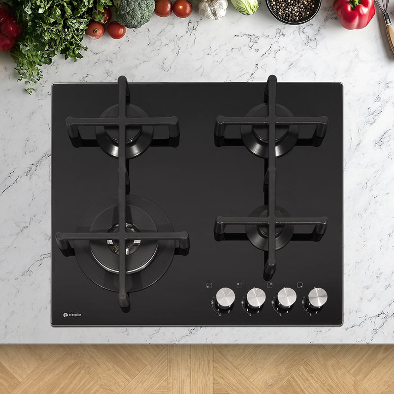 Caple C7561G - Black 4 Burner Gas Hob - 4kW Triple Ring Burner