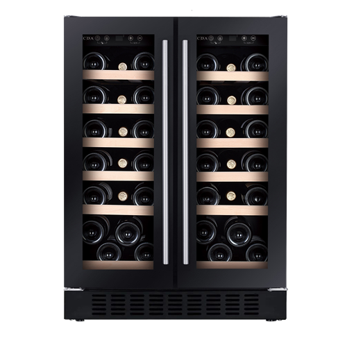 CDA CFWC624BL - Black 38 Bottle Double Door Wine Cooler - Freestanding/Under Counter - G Energy Rating