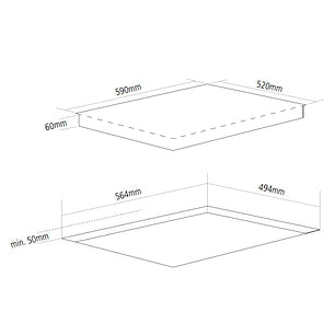 Caple C858i - Black 59cm 4 Zone Induction Hob - Touch Control, Bridgeable Zones, Digital Power Display