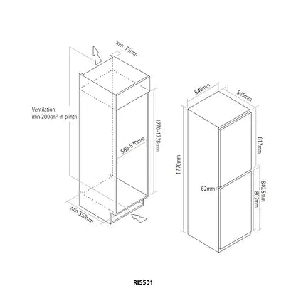 Caple RI5501 - Integrated 50/50 Fridge Freezer - F energy