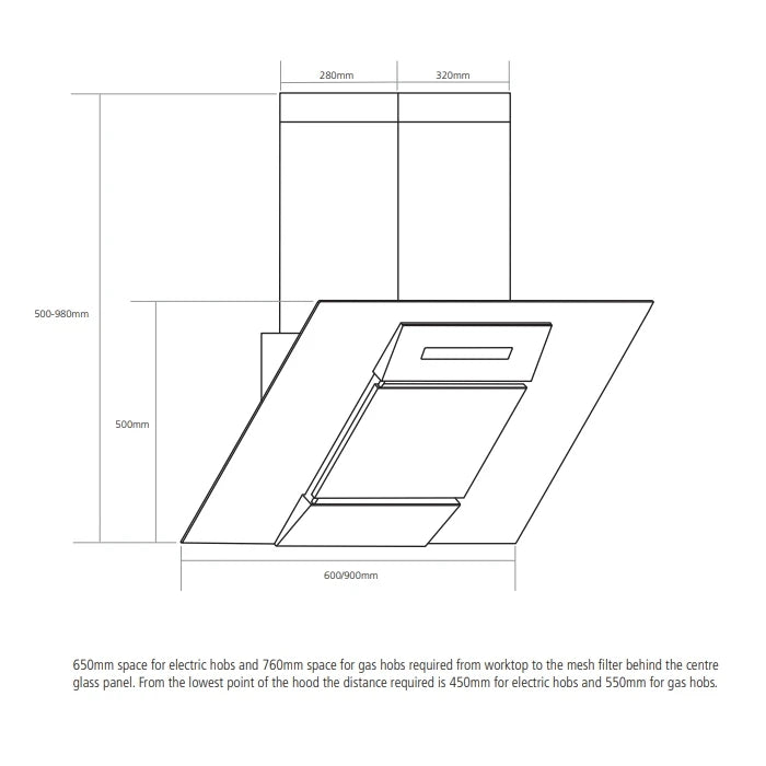 Caple SP612BK - Black Glass Wall Chimney Extractor - 612 m³/h - A Energy Rating