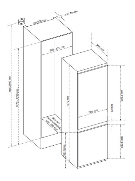 Statesman BIFF17030FF - 70/30 Frost Free - Sliding hinge - Integrated Fridge Freezer - 242L - 70/30 Split -E rated