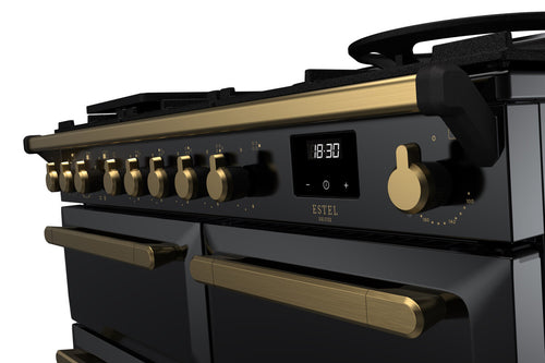 Rangemaster ESDL100DFPGBL/AB1 Estel Deluxe 100cm Dual Fuel Black/Antique Brass