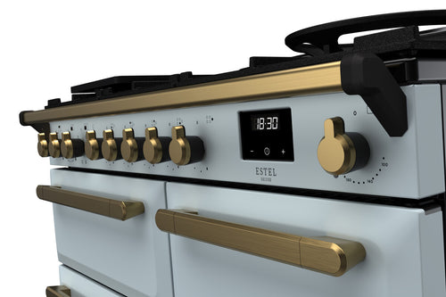 Rangemaster ESDL100DFPMSB/AB1 Estel Deluxe 100cm Dual Fuel Misty Blue/Antique Brass