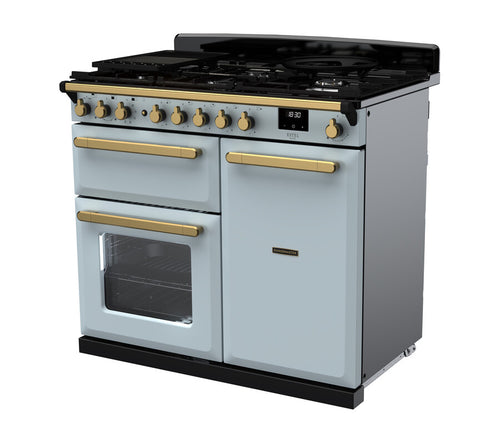 Rangemaster ESDL100DFPMSB/AB1 Estel Deluxe 100cm Dual Fuel Misty Blue/Antique Brass