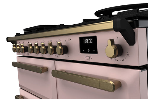 Rangemaster ESDL100DFPPPK/AB1 Estel Deluxe 100cm Dual Fuel Pale Pink/Antique Brass