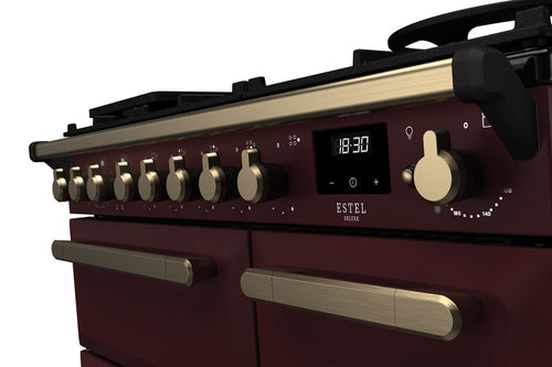 Rangemaster ESDL90DFPBOR/AB1 Estel Deluxe 90cm Dual Fuel Bordeaux/Antique Brass