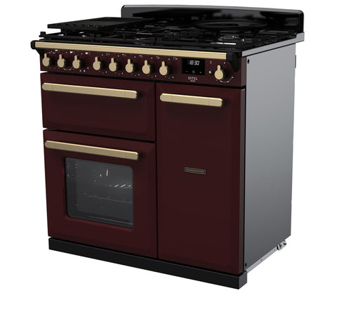 Rangemaster ESDL90DFPBOR/AB1 Estel Deluxe 90cm Dual Fuel Bordeaux/Antique Brass