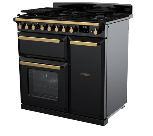 Rangemaster ESDL90DFPGBL/AB1 Estel Deluxe 90cm Dual Fuel Black/Antique Brass