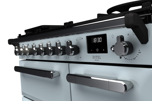 Rangemaster ESDL90DFPMSB/CM1 Estel Deluxe 90cm Dual Fuel Misty Blue/Chrome