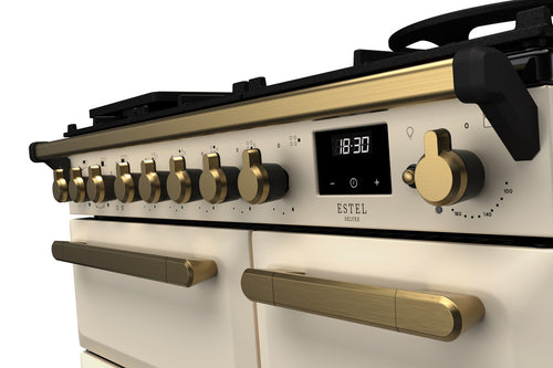 Rangemaster ESDL90DFPPCR/AB1 Estel Deluxe 90cm Dual Fuel Pale Cream/Antique Brass