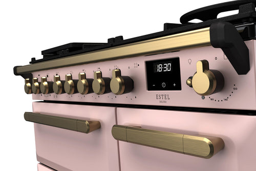 Rangemaster ESDL90DFPPPK/AB1 Estel Deluxe 90cm Dual Fuel Pale Pink/Antique Brass