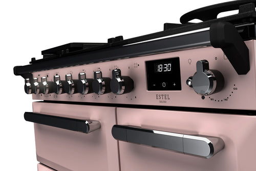 Rangemaster ESDL90DFPPPK/CM1 Estel Deluxe 90cm Dual Fuel Pale Pink/Chrome