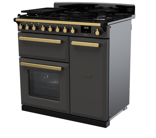 Rangemaster ESDL90DFPSLT/AB1 Estel Deluxe 90cm Dual Fuel Slate/Antique Brass