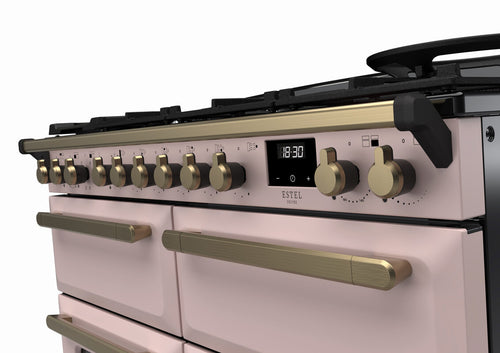 Rangemaster ESDLB110DFPPPK/AB1 Estel Deluxe 110cm BC Dual Fuel Pale Pink/Antique Brass