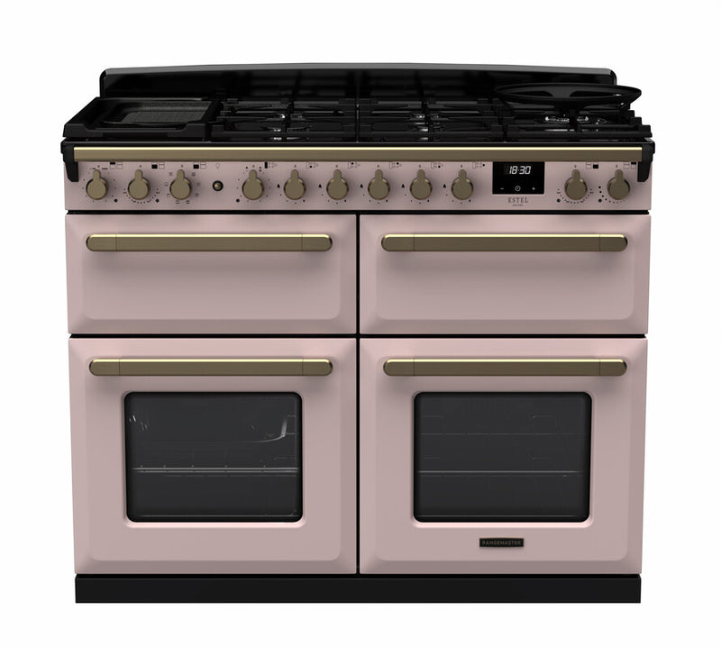 Rangemaster ESDLB110DFPPPK/AB1 Estel Deluxe 110cm BC Dual Fuel Pale Pink/Antique Brass