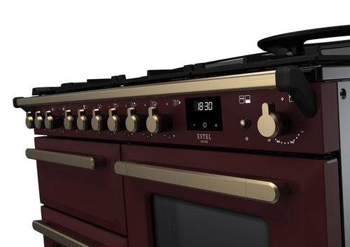 Rangemaster ESDLO110DFPBOR/AB1 Estel Deluxe 110cm Dual Fuel Bordeaux/Antique Brass