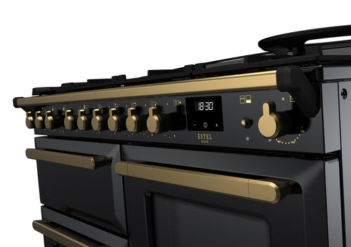 Rangemaster ESDLO110DFPGBL/AB1 Estel Deluxe 110cm Dual Fuel Black/Antique Brass