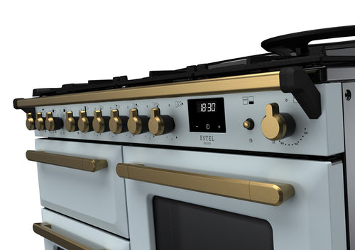 Rangemaster ESDLO110DFPMSB/AB1 Estel Deluxe 110cm Dual Fuel Misty Blue/Antique Brass