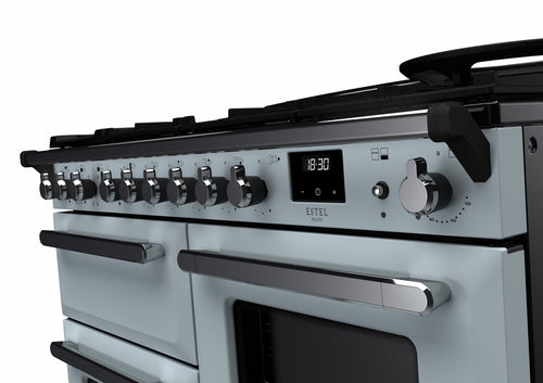 Rangemaster ESDLO110DFPMSB/CM1 Estel Deluxe 110cm Dual Fuel Misty Blue/Chrome